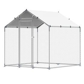 Metal Chicken Coop 6.56x6.56x6.56ft Walk-in Chicken Run with Cover Spire Roof